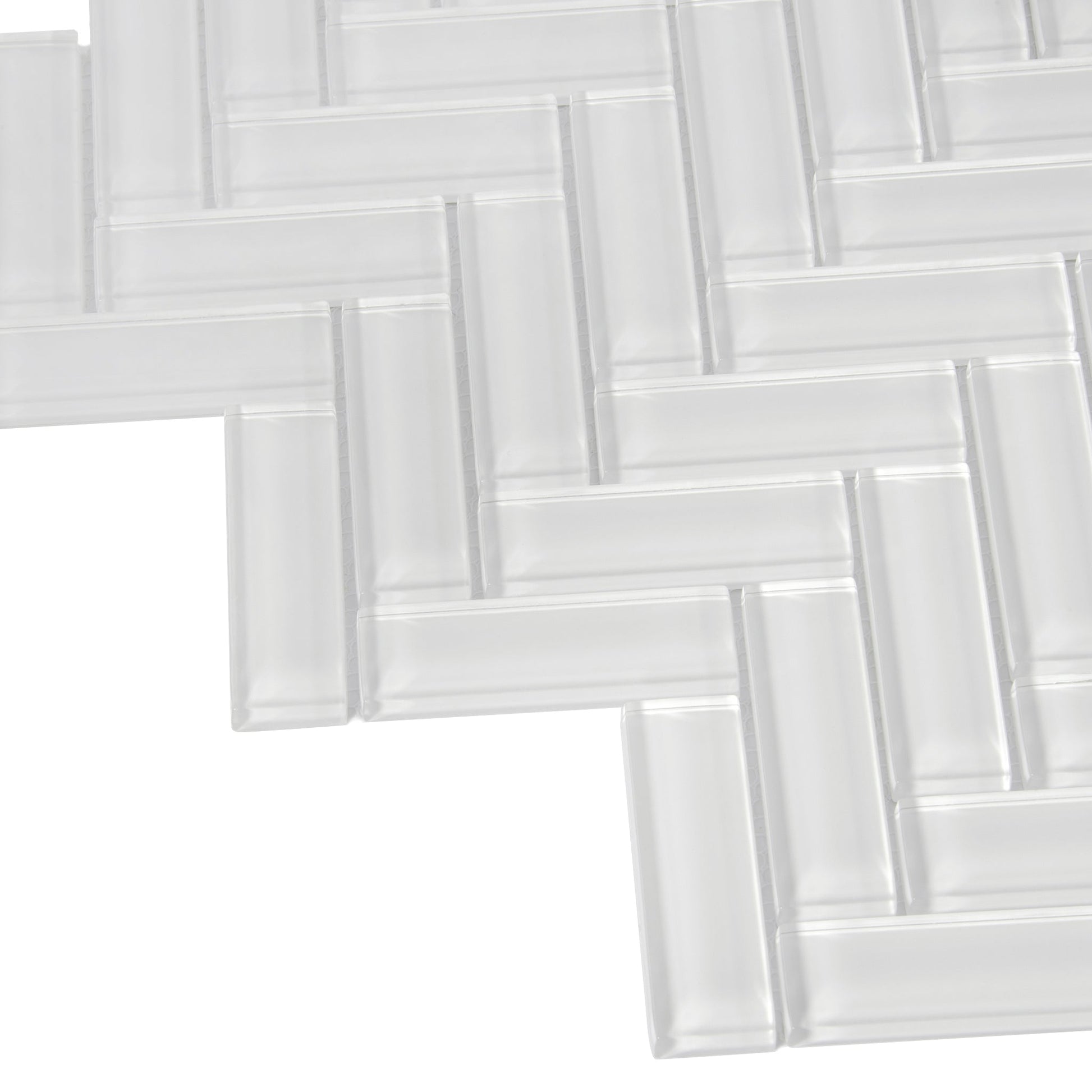 White Herringbone Glass Mosaic Tiles