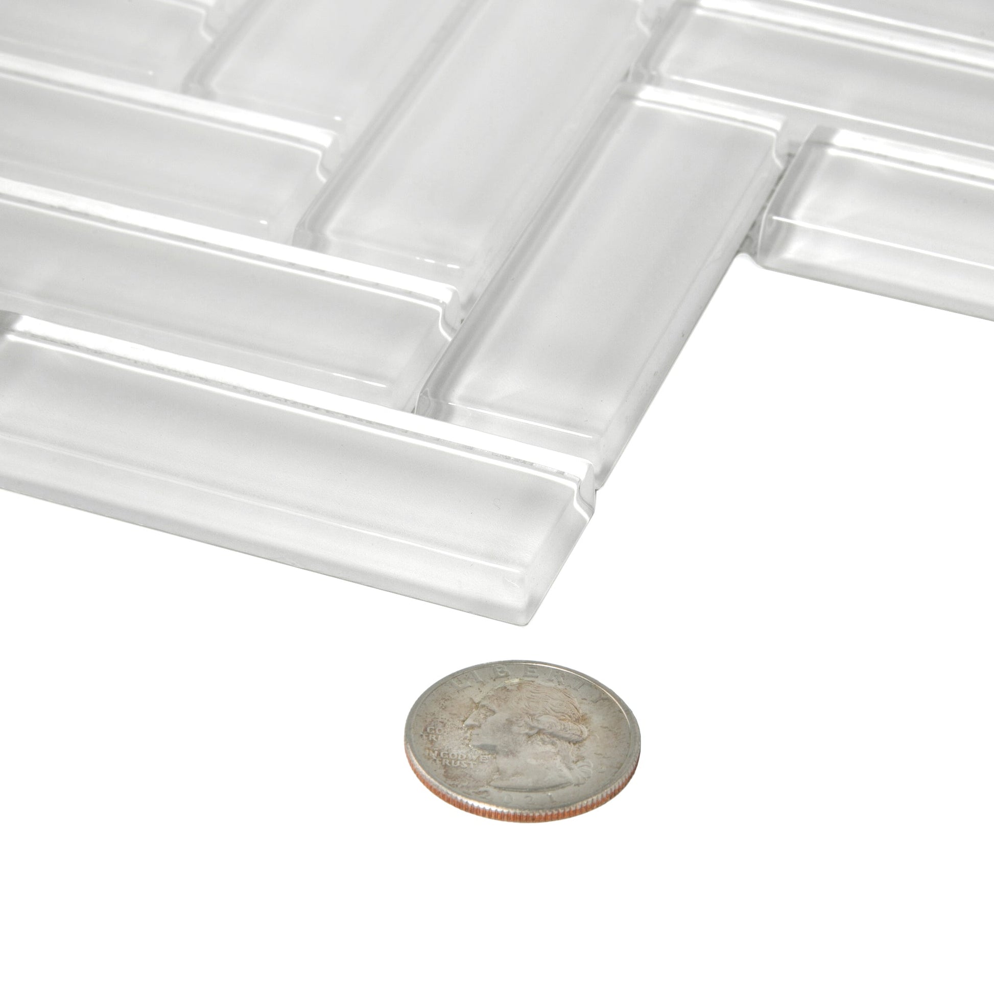 White Herringbone Polished Glass Tiles