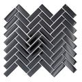 Sample - Black 11x13 Glossy Herringbone Glass Mosaic Tile (5 pack, 4.8125 sq ft/case)