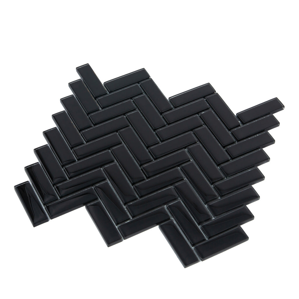 Black Herringbone Polished Mosaic Tile