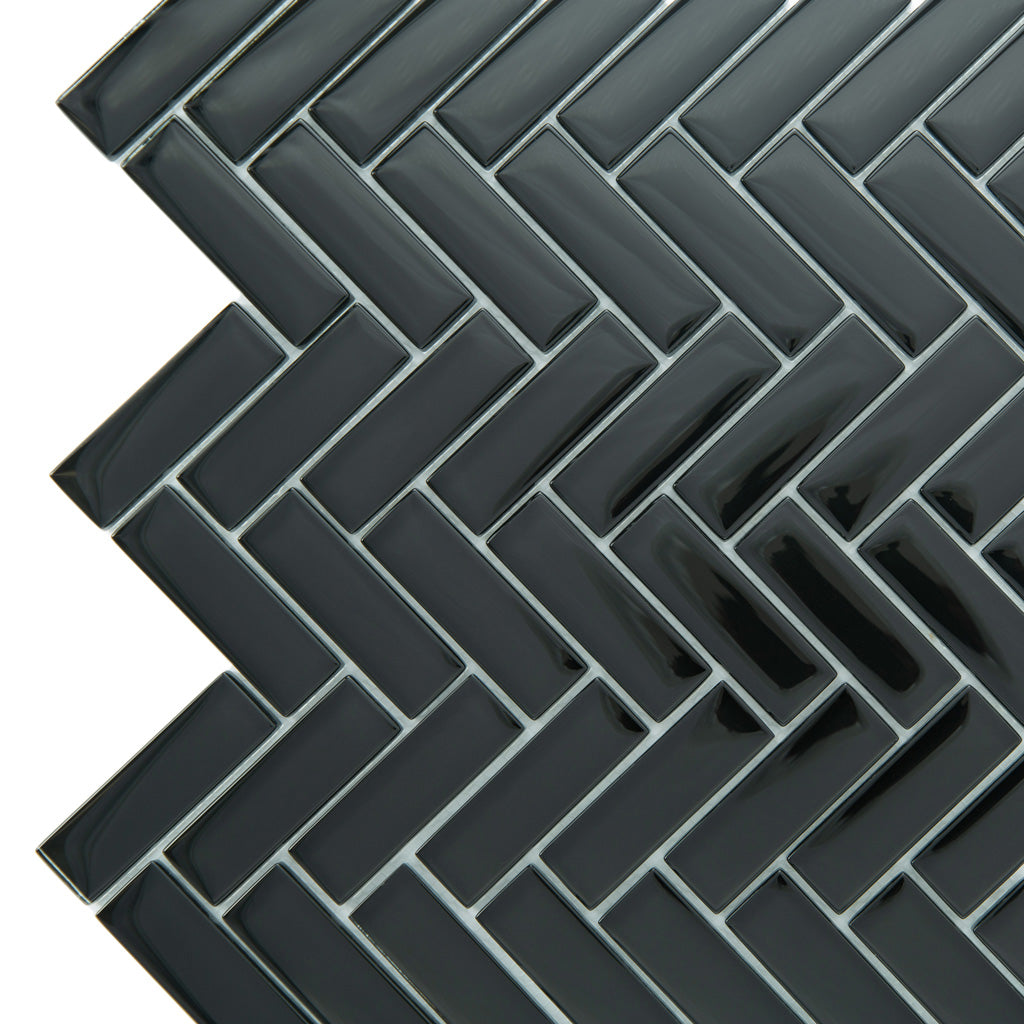 Black Herringbone Glass Mosaic Tile