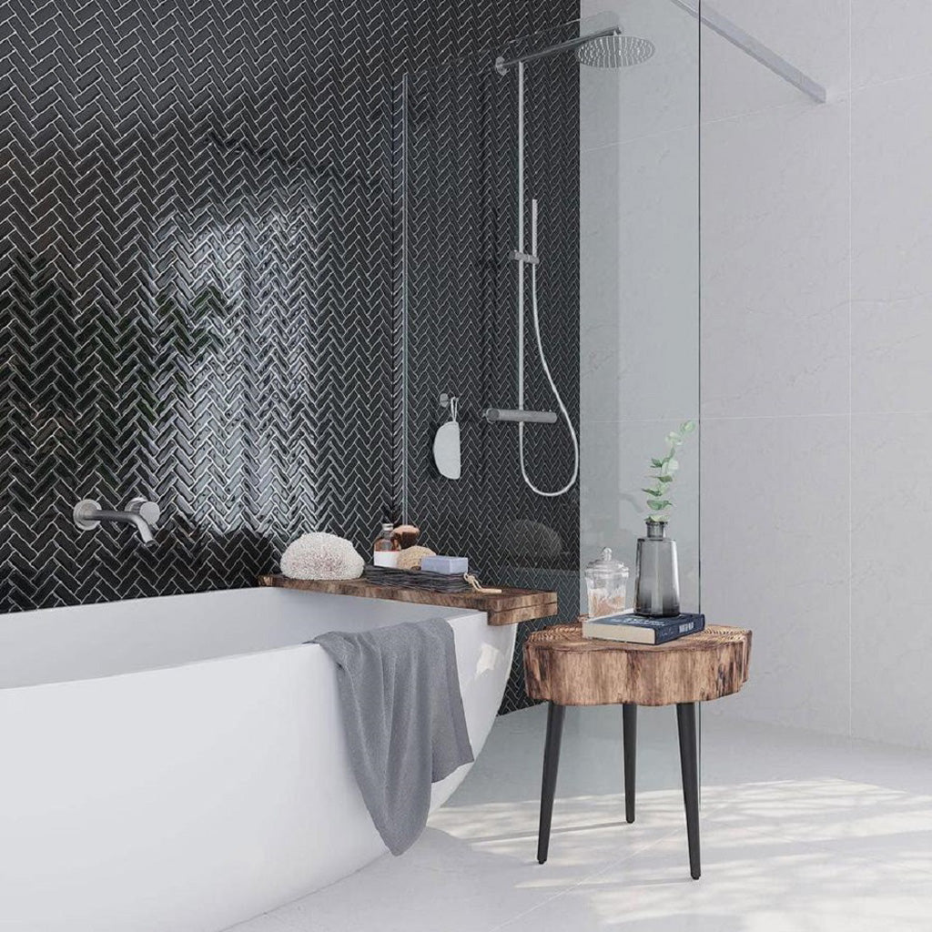 Black Herringbone Glass Tile