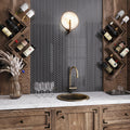 Black glossy glass herringbone mosaic tile backsplash with 11x13 inch rectangular shape on kitchen wall
