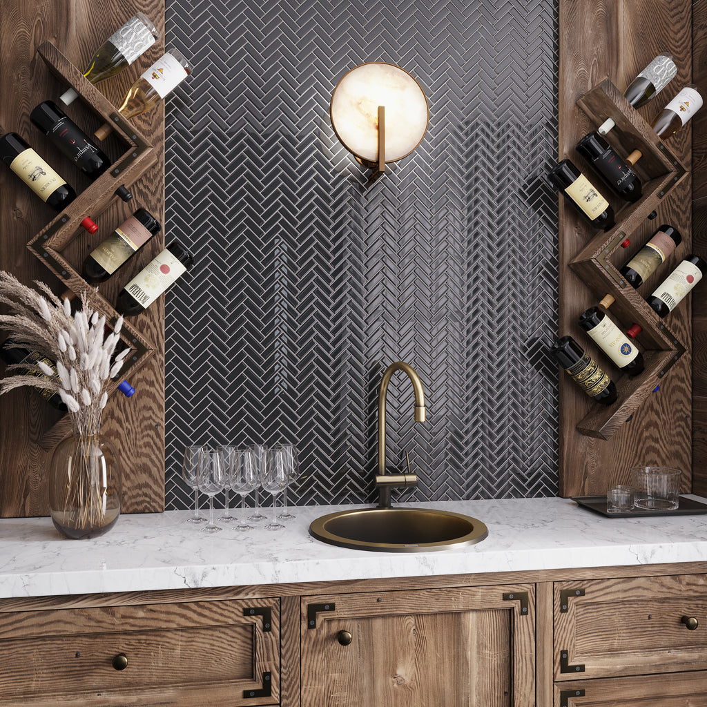 Black Herringbone Tile