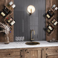 Black glossy glass herringbone mosaic tile backsplash with 11x13 size, installed on kitchen wall