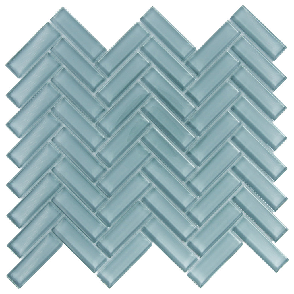 Stone Blue 11x13 Glossy Herringbone Glass Mosaic Tile (5 pack, 4.8125 sq ft/case) - Sample
