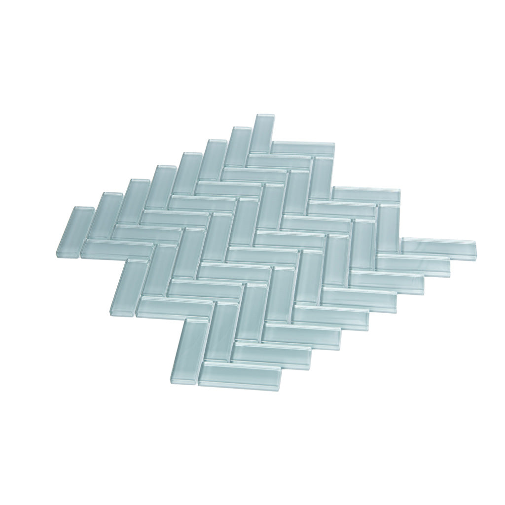 Stone Blue 11x13 Glossy Herringbone Glass Mosaic Tile (5 pack, 4.8125 sq ft/case) - Sample
