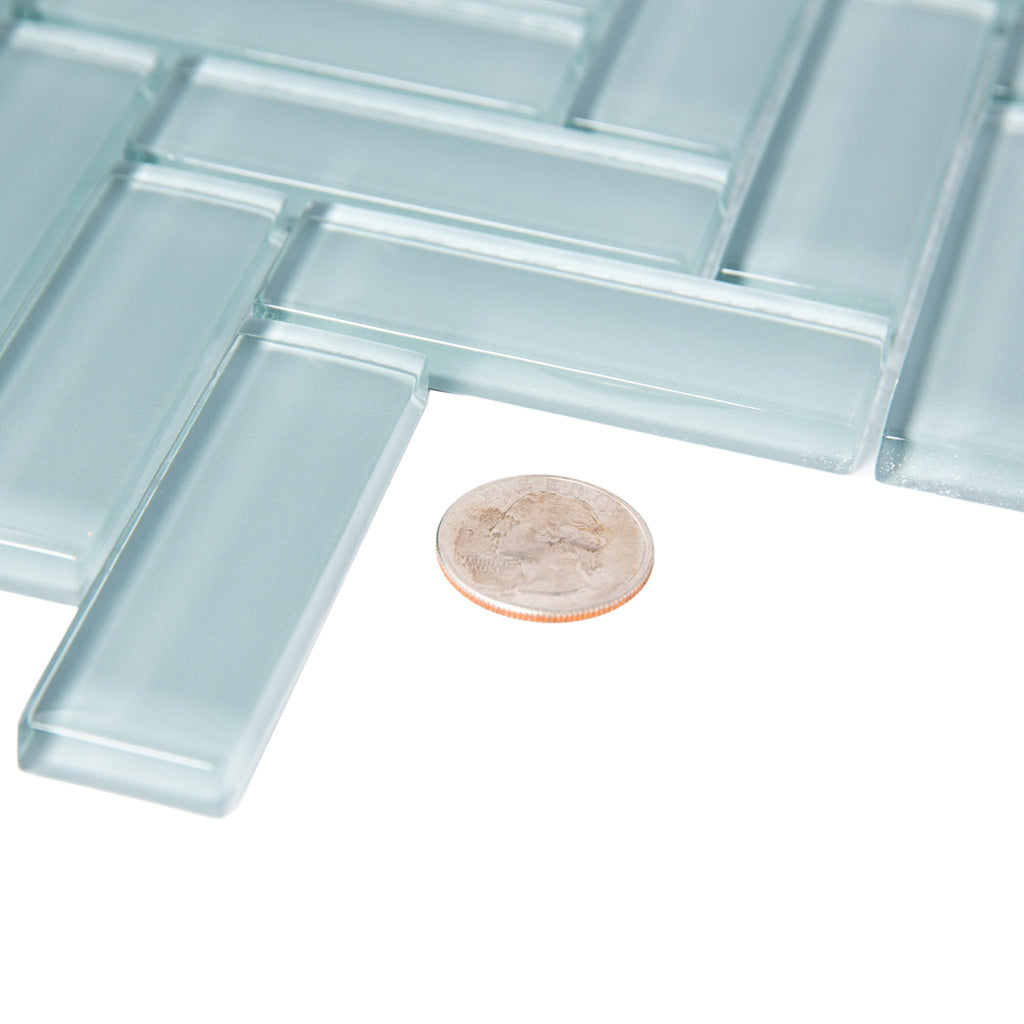 Stone Blue 11x13 Glossy Herringbone Glass Mosaic Tile (5 pack, 4.8125 sq ft/case) - Sample