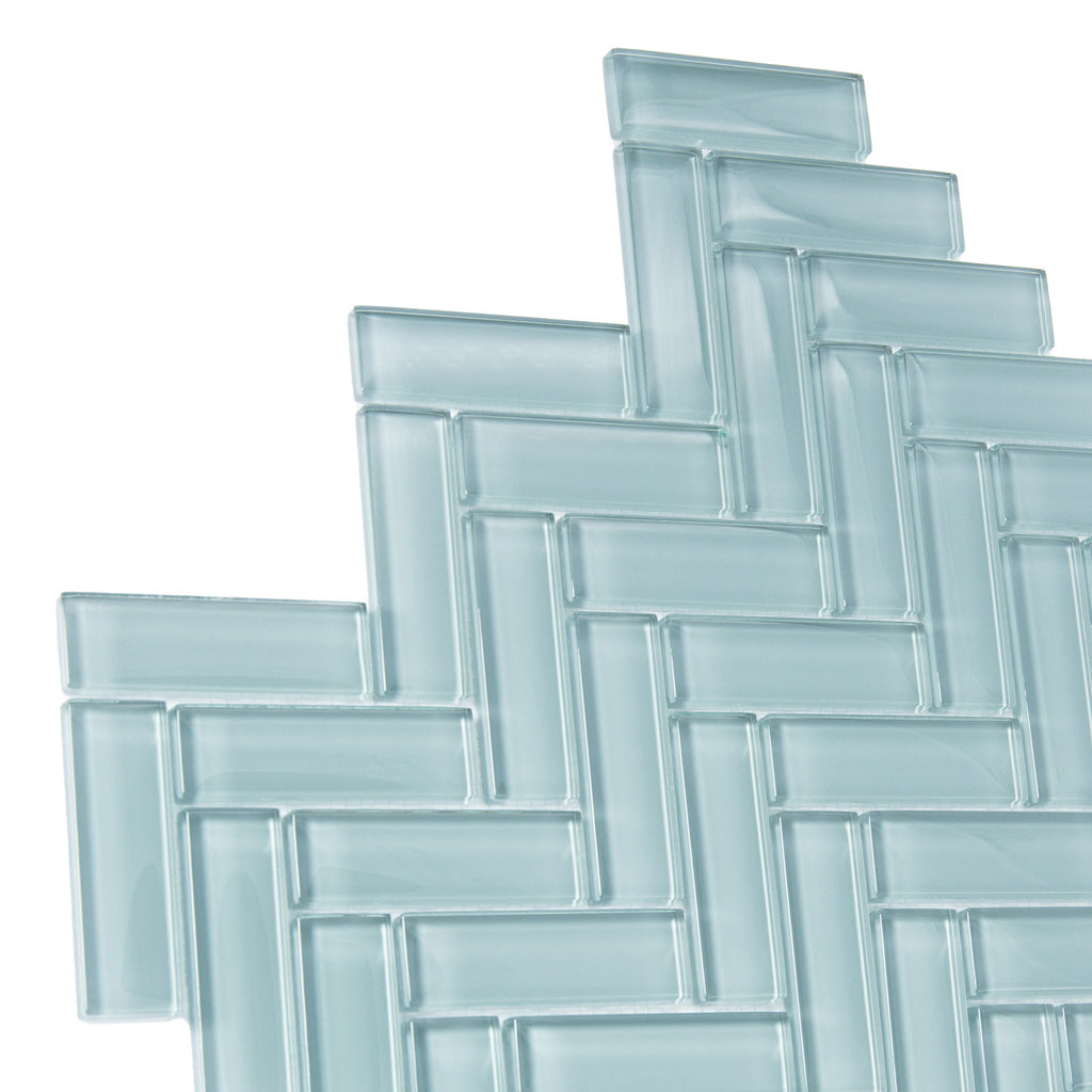 Stone Blue 11x13 Glossy Herringbone Glass Mosaic Tile (5 pack, 4.8125 sq ft/case) - Sample
