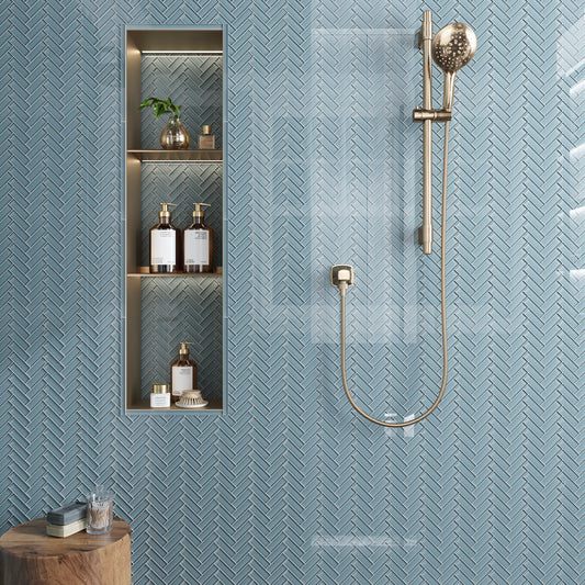 Stone Blue 11x13 Glossy Herringbone Glass Mosaic Tile (5 pack, 4.8125 sq ft/case)