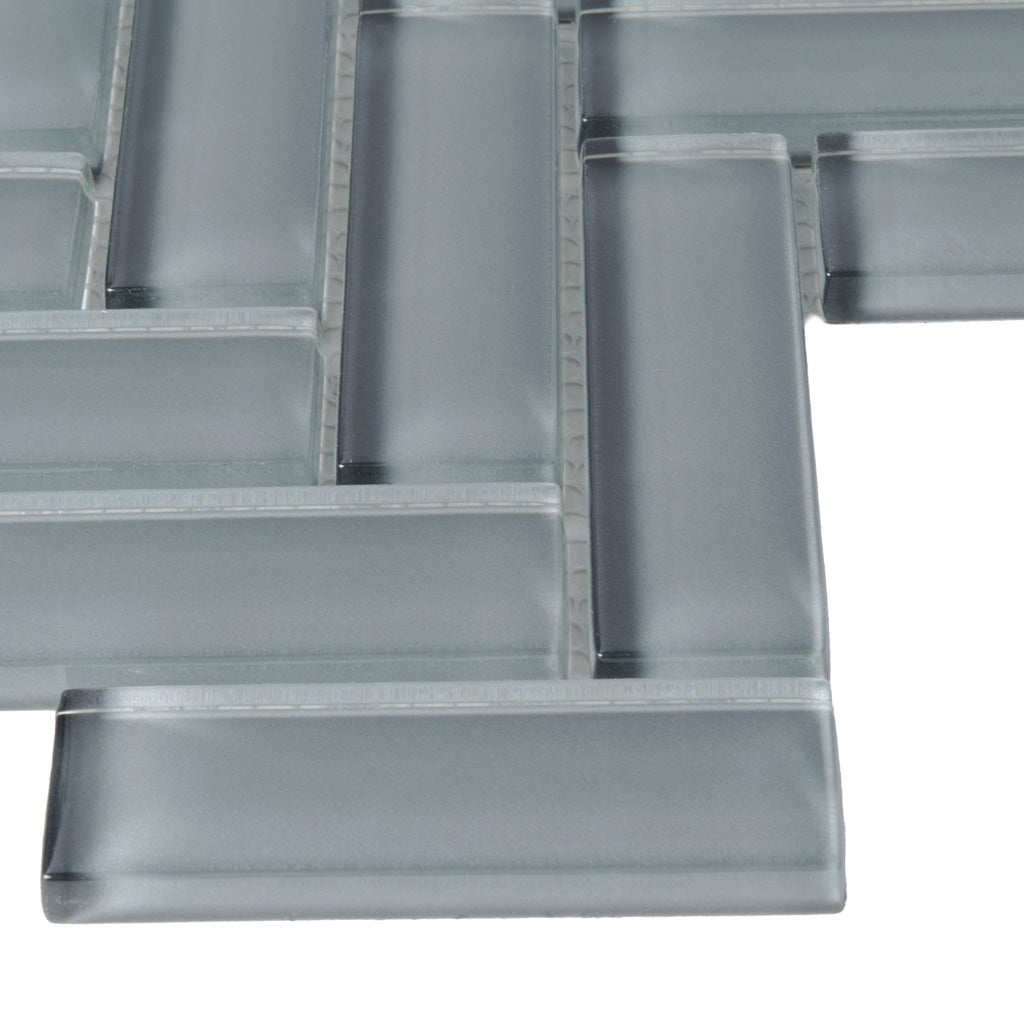 5 pack Coin Gray 11 in. x 12.6 in. Herringbone Polished Glass Mosaic Tile (4.81 sq ft/case) - Sample