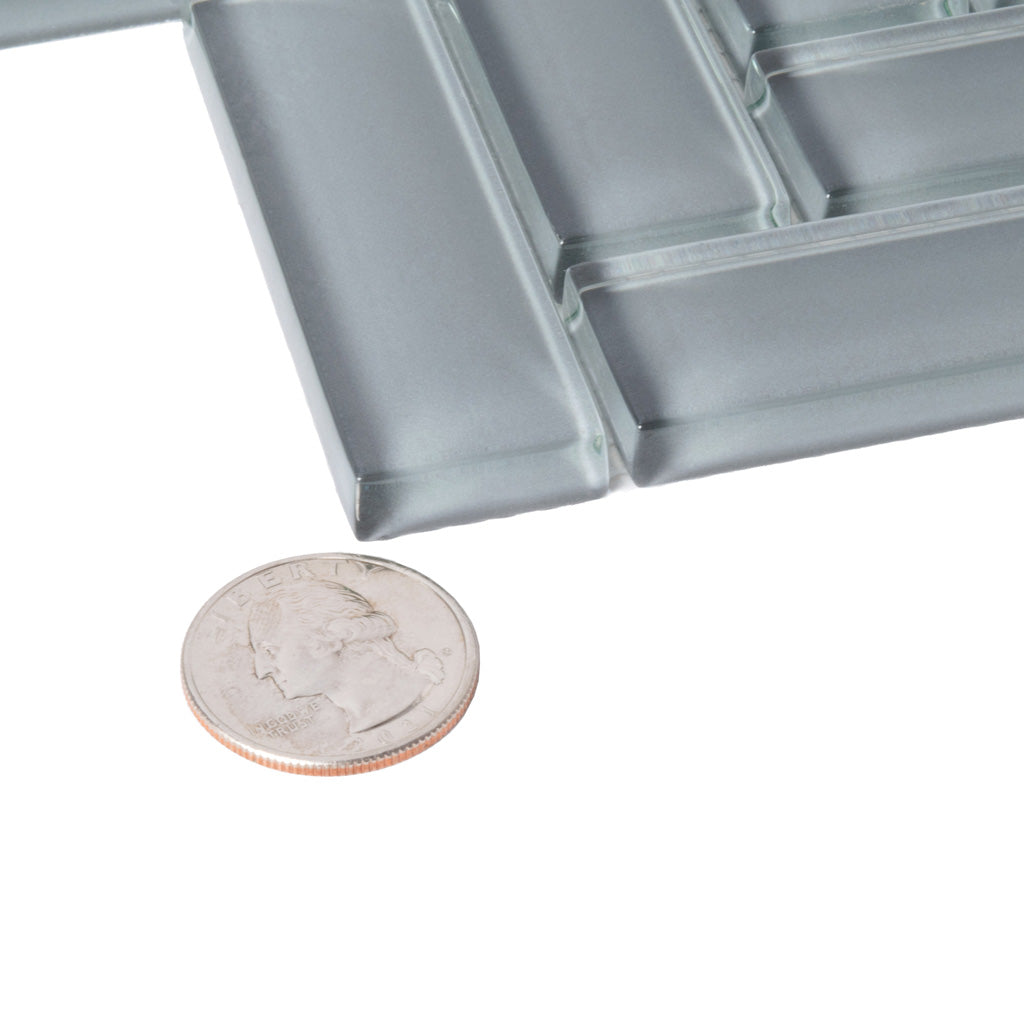 5 pack Coin Gray 11 in. x 12.6 in. Herringbone Polished Glass Mosaic Tile (4.81 sq ft/case) - Sample