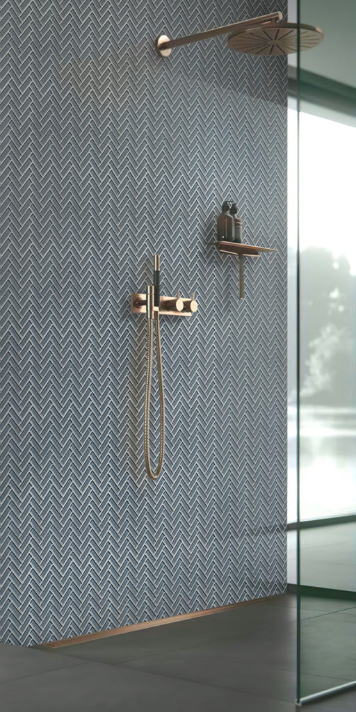 5 pack Coin Gray 11 in. x 12.6 in. Herringbone Polished Glass Mosaic Tile (4.81 sq ft/case) - Sample