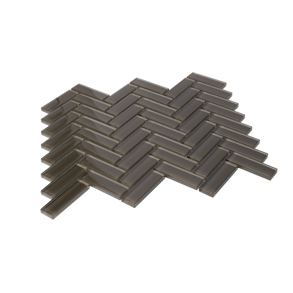 Ash Gray 11x13 Glossy Herringbone Glass Mosaic Tile (5 pack, 4.8125 sq ft/case) - Sample