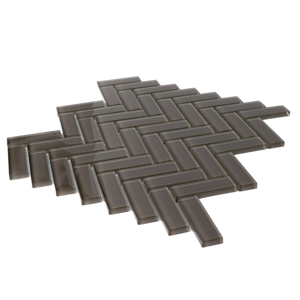 Ash Gray 11x13 Glossy Herringbone Glass Mosaic Tile (5 pack, 4.8125 sq ft/case) - Sample