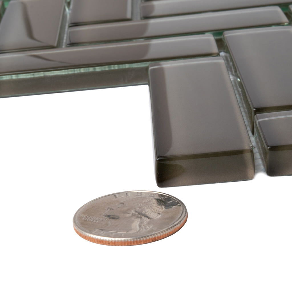 Ash Gray 11x13 Glossy Herringbone Glass Mosaic Tile (5 pack, 4.8125 sq ft/case) - Sample