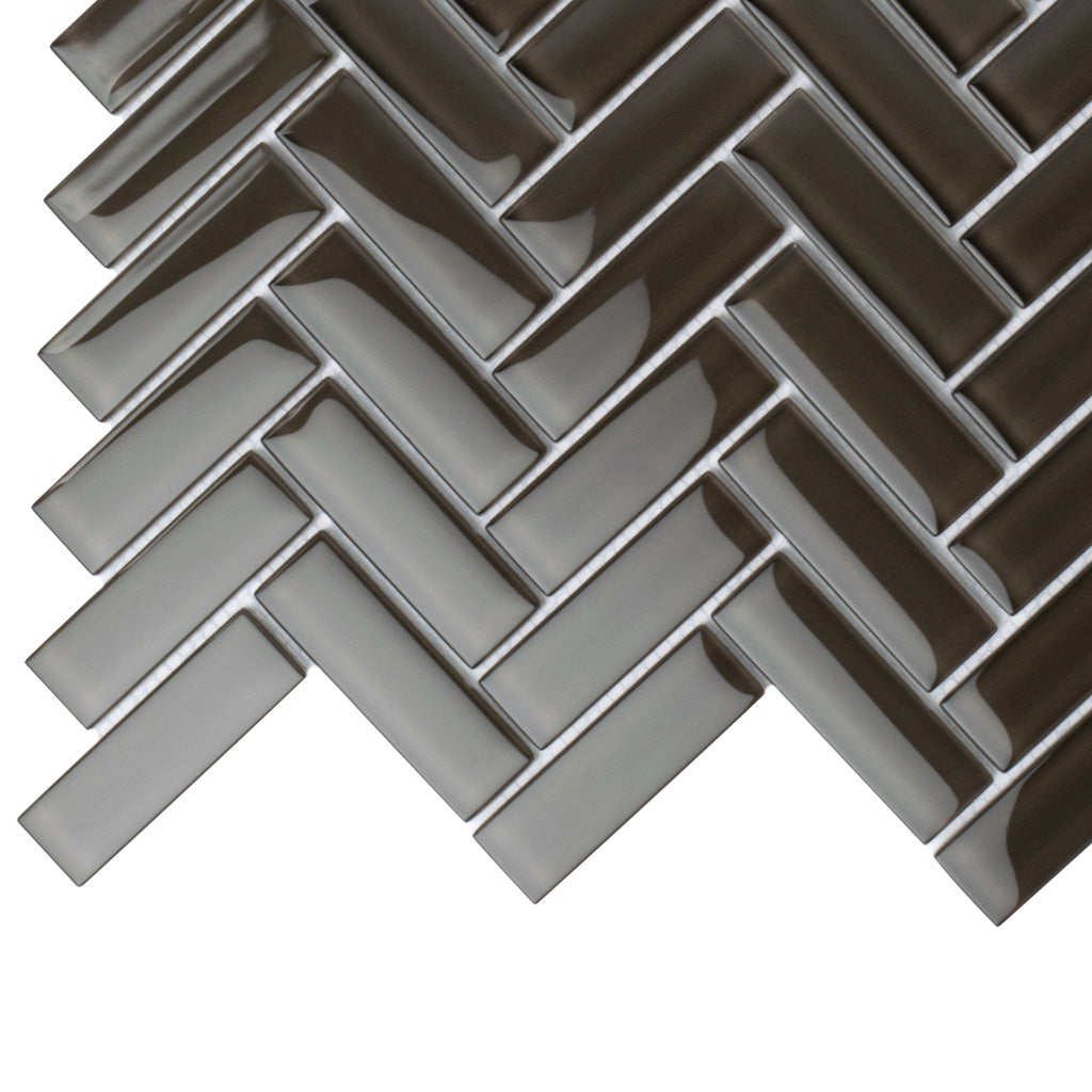 Ash Gray 11x13 Glossy Herringbone Glass Mosaic Tile (5 pack, 4.8125 sq ft/case) - Sample