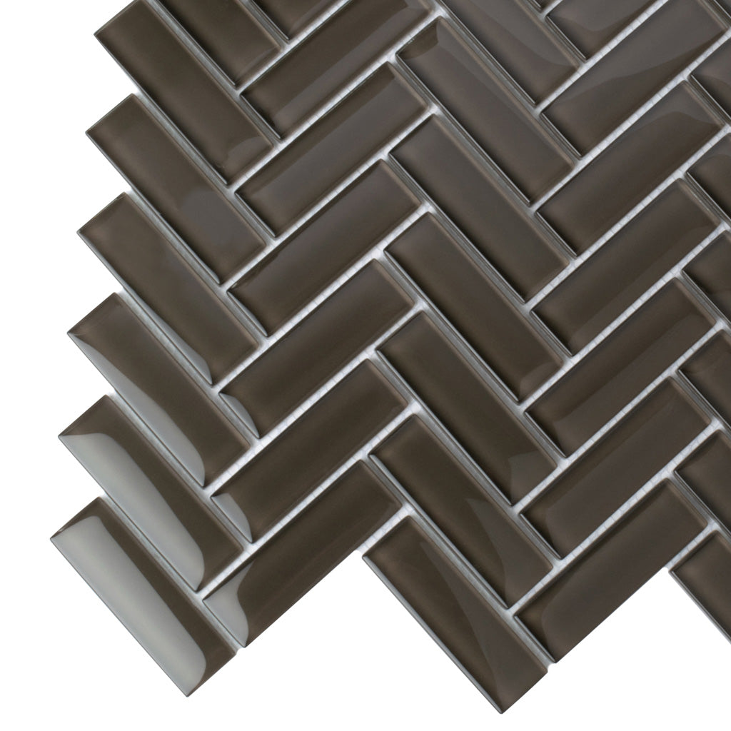 Ash Gray 11x13 Glossy Herringbone Glass Mosaic Tile (5 pack, 4.8125 sq ft/case) - Sample