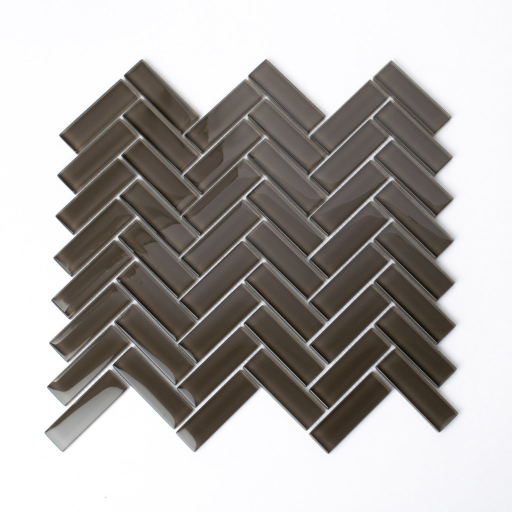 Ash Gray 11x13 Glossy Herringbone Glass Mosaic Tile (5 pack, 4.8125 sq ft/case) - Sample