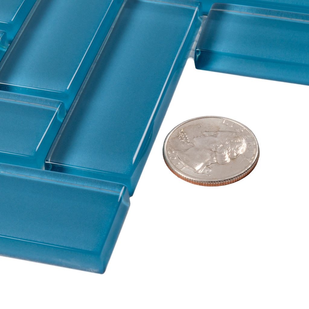 11x12 Cerulean Blue Herringbone Glass Tile