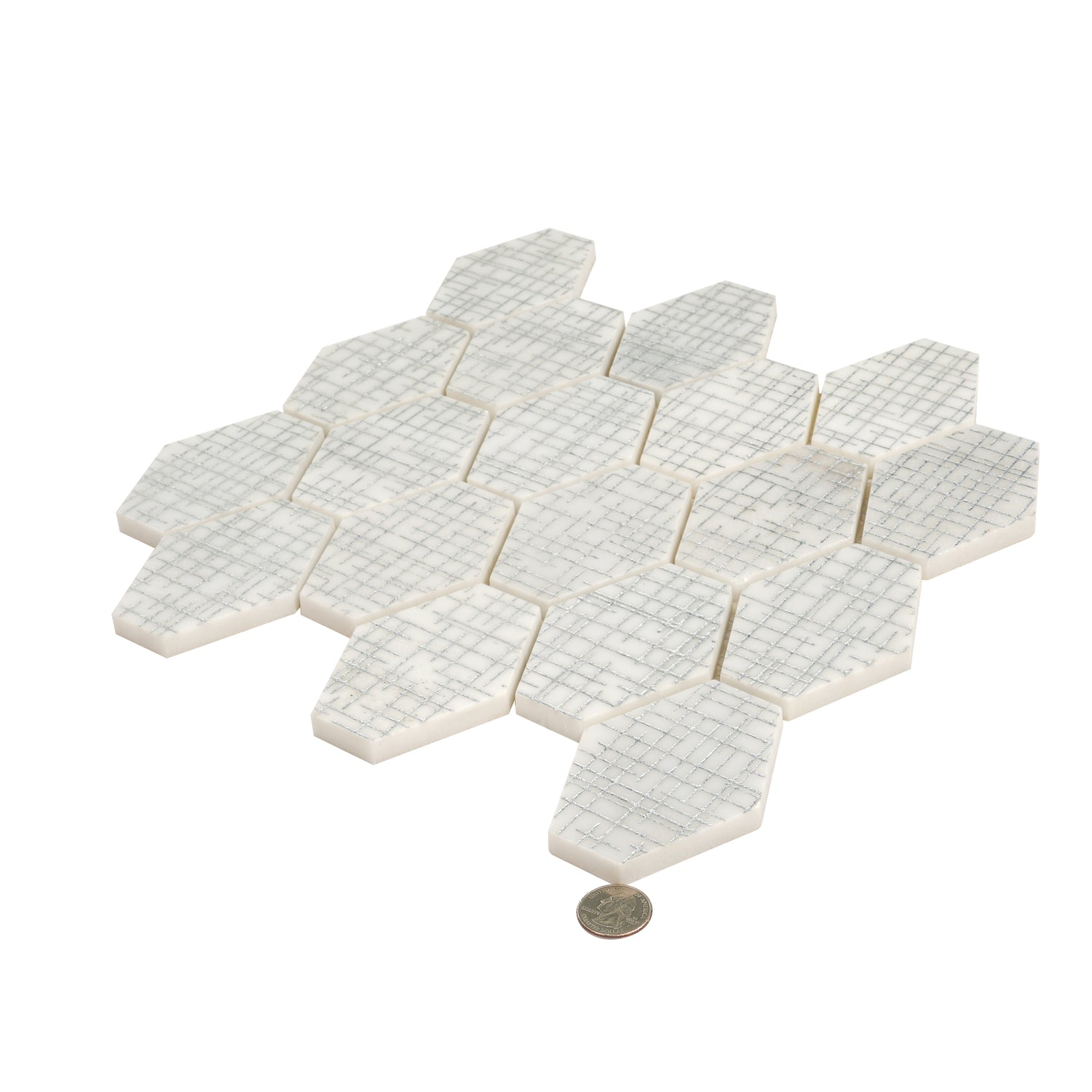 White Silver 12x12 Textured, Foiled Stone Hexagon Mosaic Tile (5.08 sq ft/case, 5-Pack)