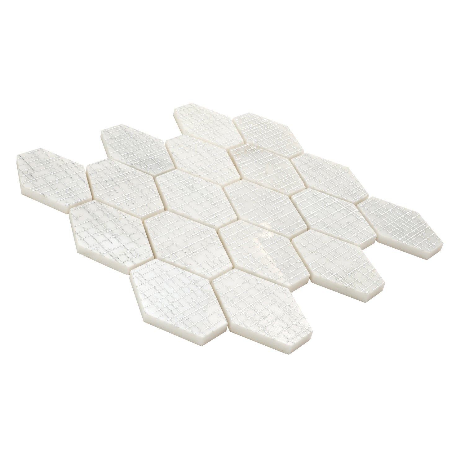 White Silver 12x12 Textured, Foiled Stone Hexagon Mosaic Tile (5.08 sq ft/case, 5-Pack)