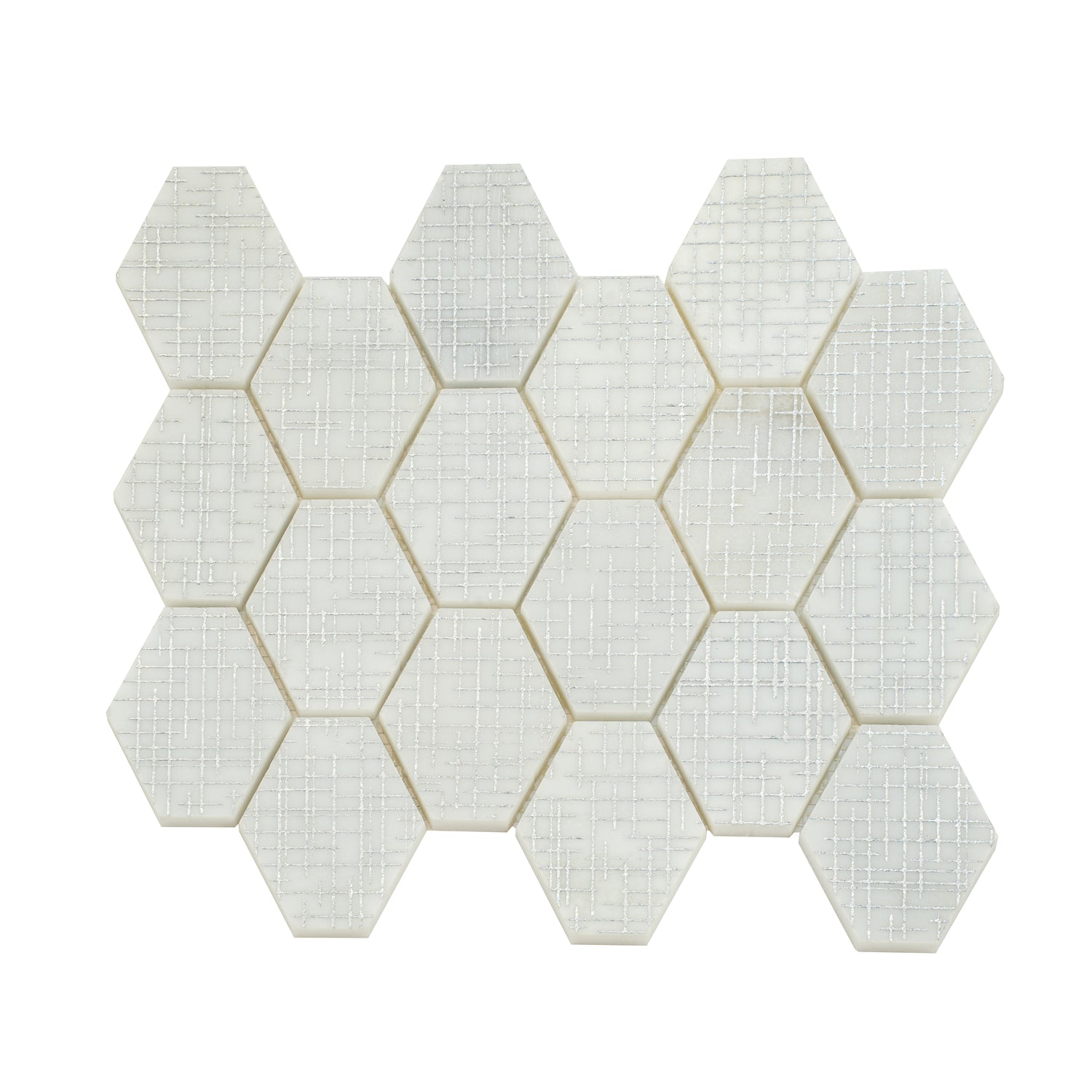 White Silver 12x12 Textured, Foiled Stone Hexagon Mosaic Tile (5.08 sq ft/case, 5-Pack)