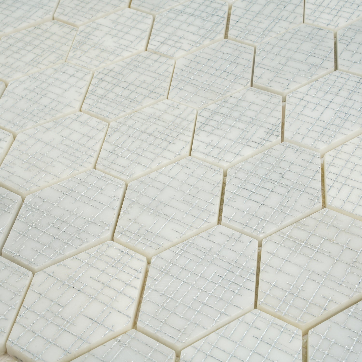 White Silver 12x12 Textured, Foiled Stone Hexagon Mosaic Tile (5.08 sq ft/case, 5-Pack)