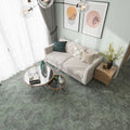 Olive green hexagon porcelain floor tile with textured matte finish, 9x11 inches, ideal for living room flooring