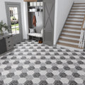 charcoal black and gray hexagon matte porcelain tile flooring in entryway