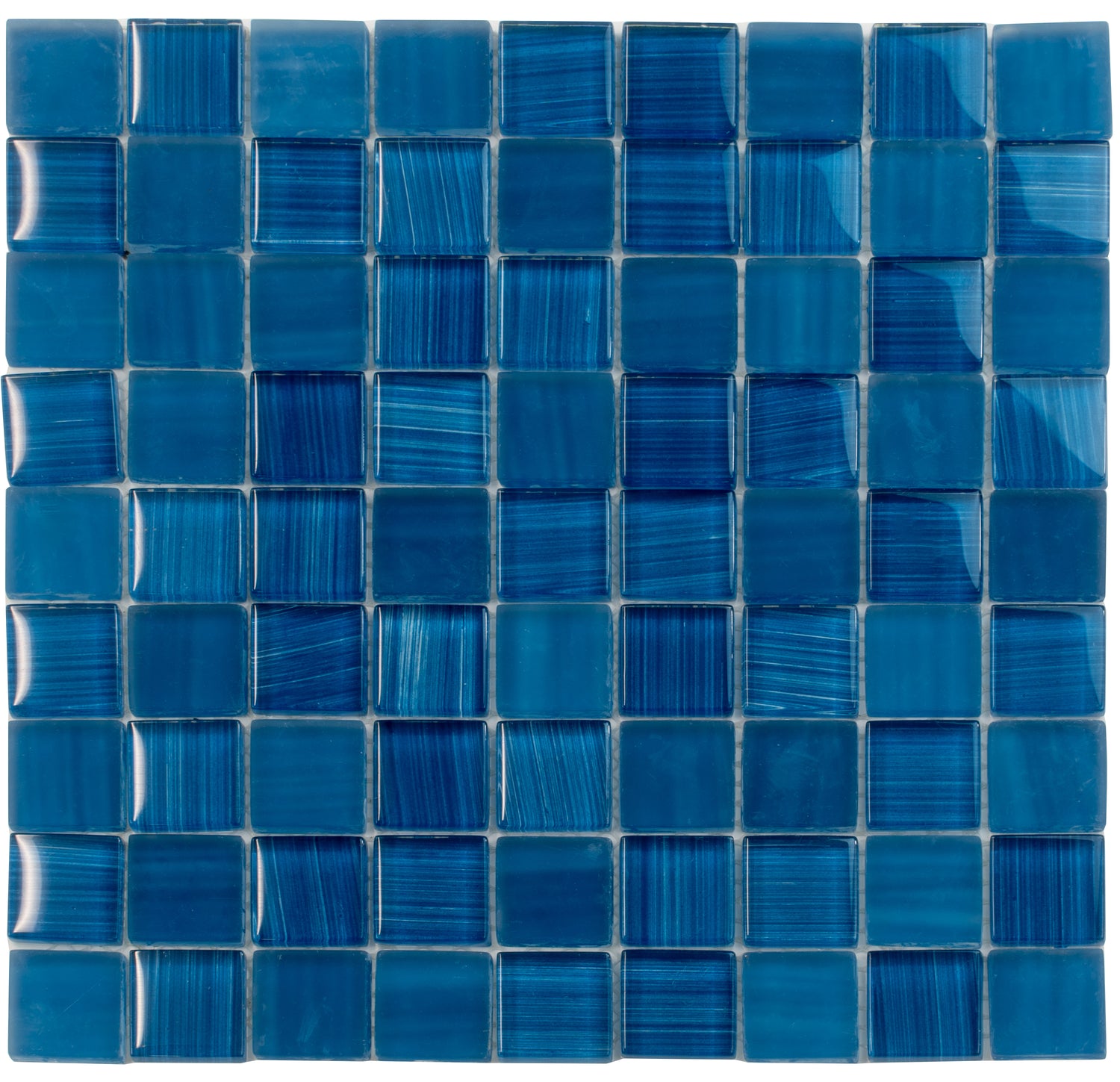 Cerulean blue glossy and matte square glass mosaic tiles 11x11 arranged in grid