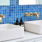 Cerulean blue 11x11 glossy and matte square glass mosaic tiles with varied blue stripes and solid patterns