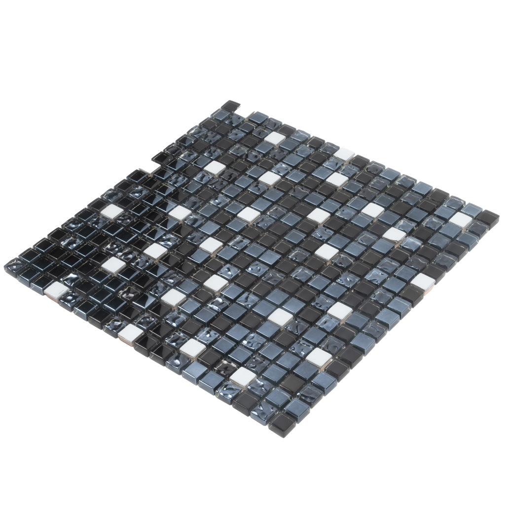 Blue 12x12 Glossy Textured Square Glass Metal Mosaic Tile (5 pack, 4.75 sq ft/case) - Sample