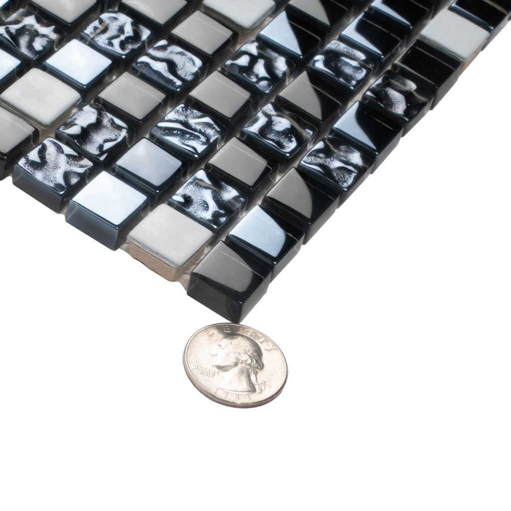 Blue 12x12 Glossy Textured Square Glass Metal Mosaic Tile (5 pack, 4.75 sq ft/case) - Sample