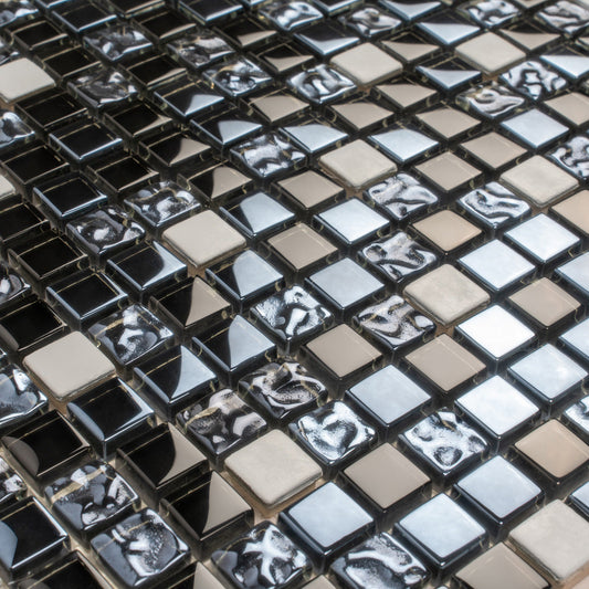 Blue 12x12 Glossy Textured Square Glass Metal Mosaic Tile (5 pack, 4.75 sq ft/case) - Sample