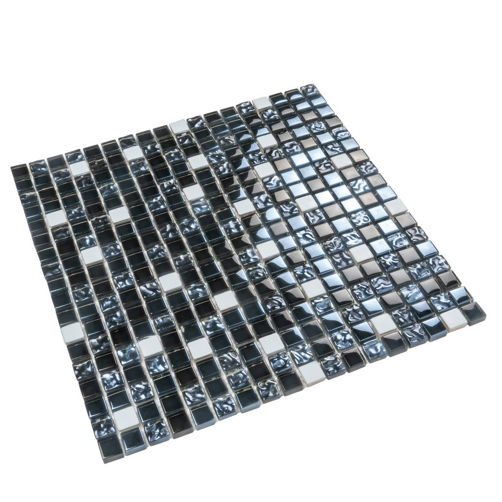 Blue 12x12 Glossy Textured Square Glass Metal Mosaic Tile (5 pack, 4.75 sq ft/case) - Sample