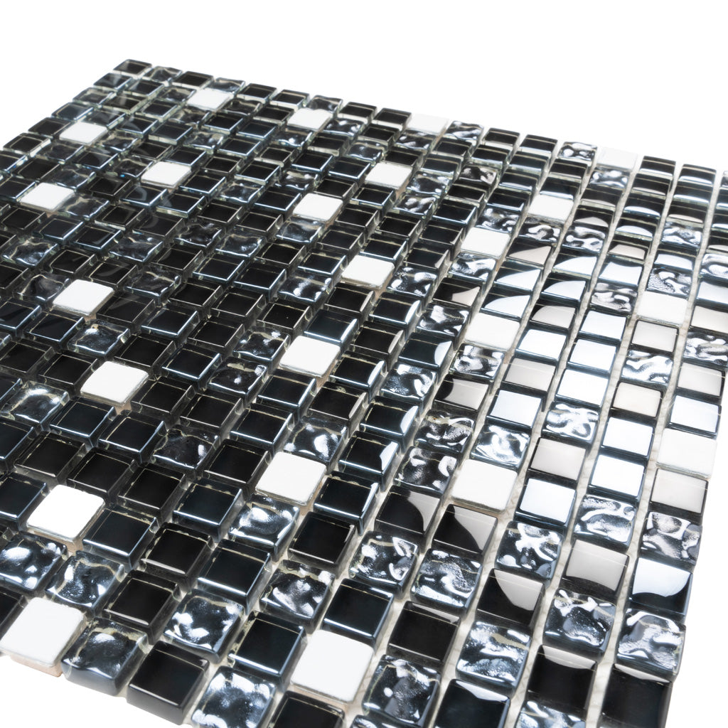 Blue 12x12 Glossy Textured Square Glass Metal Mosaic Tile (5 pack, 4.75 sq ft/case) - Sample