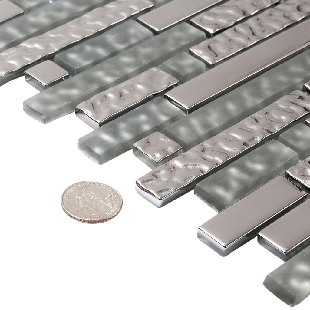 5 pack Silver 11.7 in. x 11.9 in. Polished Glass Mosaic Tile (4.79 sq ft/case) - Sample