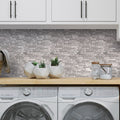 silver glass linear mosaic tile backsplash with glossy and matte finish for laundry room wall