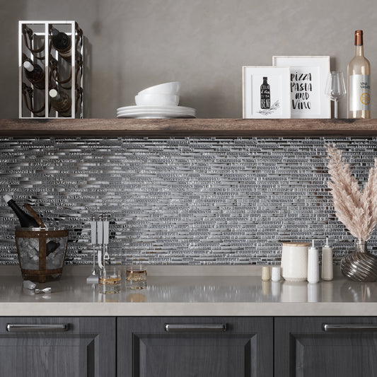 Silver 12x12 Glossy Matte Linear Glass Mosaic Tile (5 pack, 4.79 sq ft/case)
