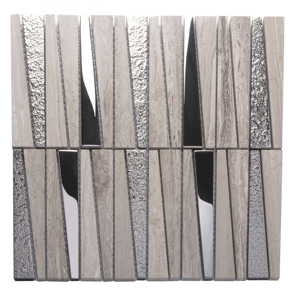 Gray 12x12 Polished Textured Trapezium Glass Stone Mosaic Tile (5 pack, 4.83 sq ft/case) - Sample