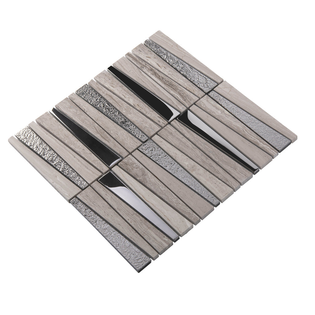 Gray 12x12 Polished Textured Trapezium Glass Stone Mosaic Tile (5 pack, 4.83 sq ft/case) - Sample