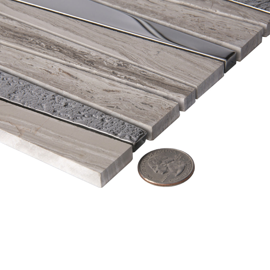 Gray 12x12 Polished Textured Trapezium Glass Stone Mosaic Tile (5 pack, 4.83 sq ft/case) - Sample
