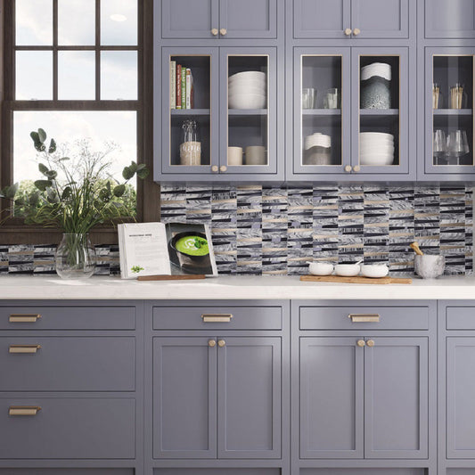Blue Gray 12x12 Polished Textured Trapezium Glass Stone Mosaic Tile (5 pack, 4.83 sq ft/case) - Sample