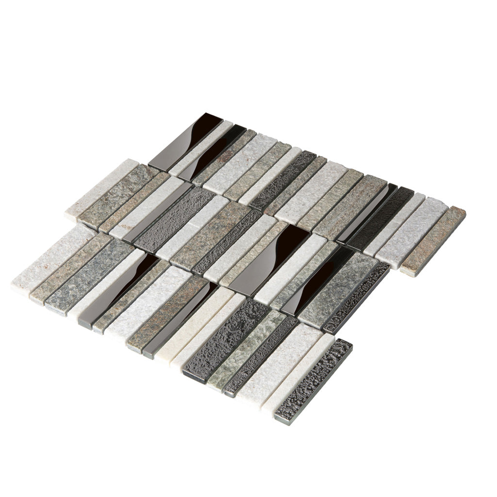 Brown Gray 12x12 Polished Textured Glass Stone Mosaic Tile (5 pack