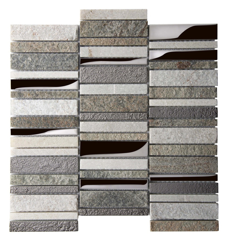 Brown Gray 12x12 Brick Polished Textured Glass Stone Mosaic Tile (5 pack, 4.83 sq ft/case) - Sample