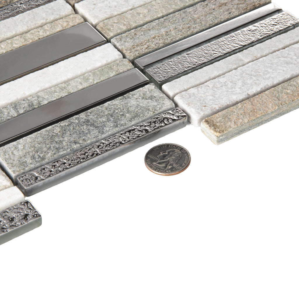 Brown Gray 12x12 Brick Polished Textured Glass Stone Mosaic Tile (5 pack, 4.83 sq ft/case) - Sample