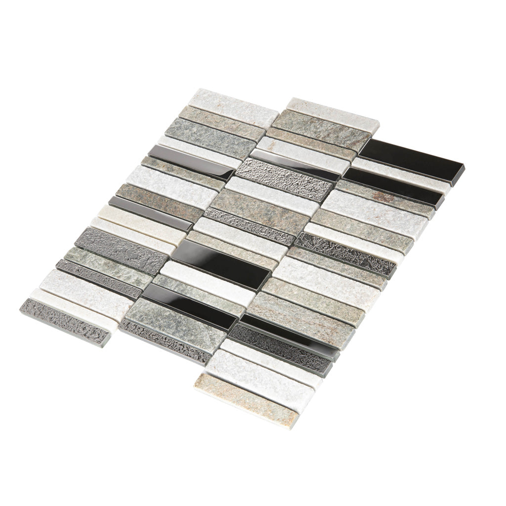 Brown Gray 12x12 Brick Polished Textured Glass Stone Mosaic Tile (5 pack, 4.83 sq ft/case) - Sample