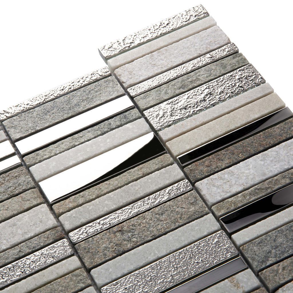 Brown Gray 12x12 Brick Polished Textured Glass Stone Mosaic Tile (5 pack, 4.83 sq ft/case) - Sample