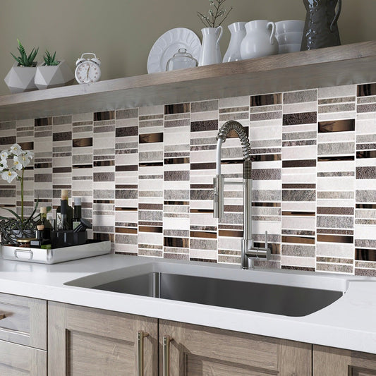 Brown and Gray 12 x 12 Glass, Stone Textured Polished Mosaic Tile